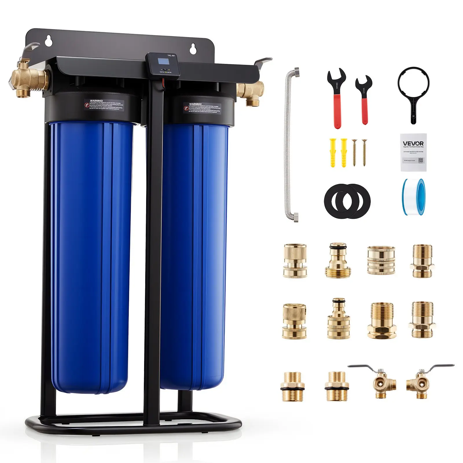 VEVOR Deionized Water System for Car Wash, Spotless Car Wash Water System with 2 x 4L DI Resin, TDS Meter & Bypass Valve, Spot-Free Deionized Water Filter for Cars RVs Motorcycles Windows