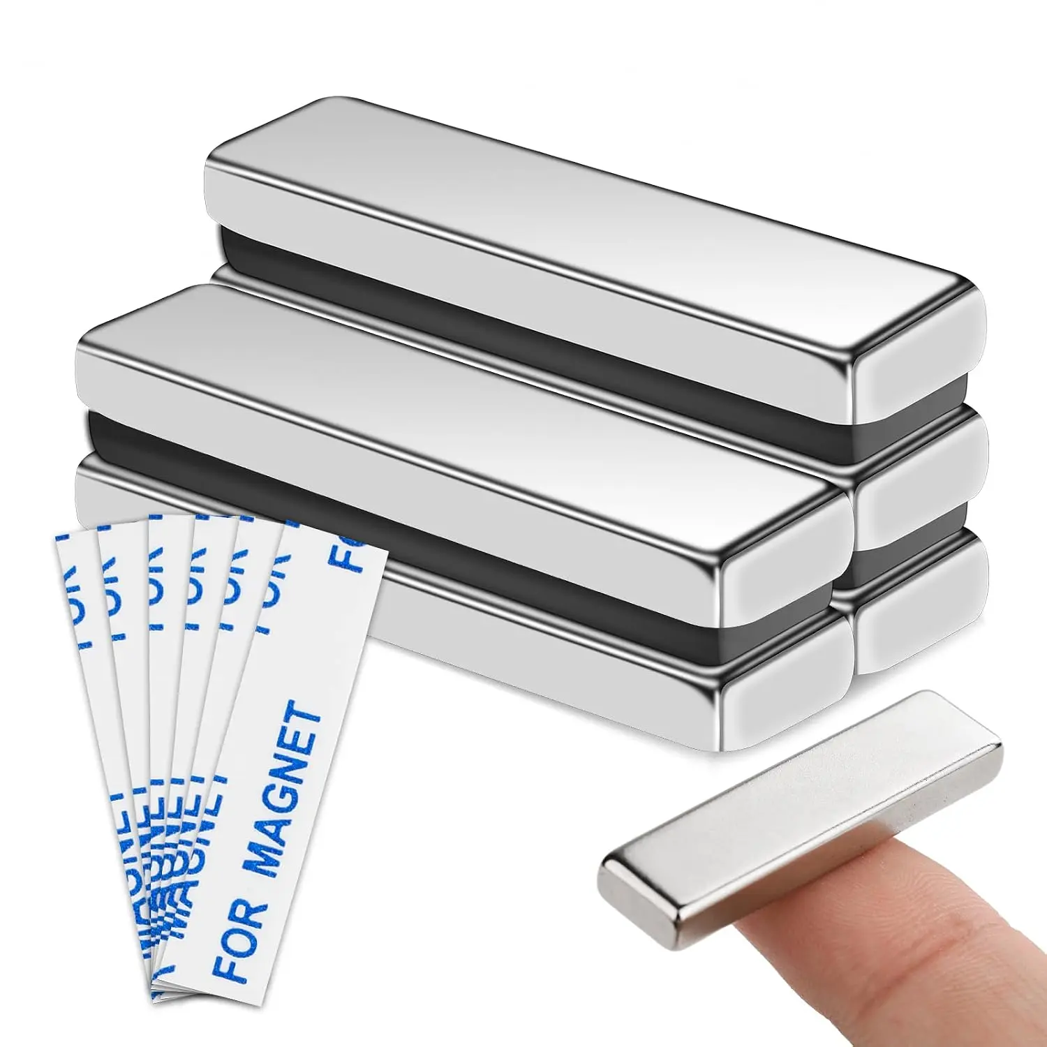 Small Neodymium Magnets, Rare Earth with Backing| Bar Magnets, Waterproof Duty Strip for Fridge, Office, Crafts, DIY, 40x10x5 mm, 6Pcs, Silver
