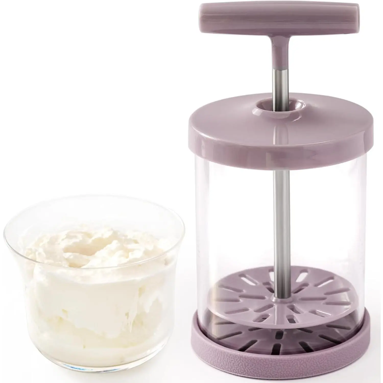 Manual Whipped Cream Maker, Cream Whipper with Non-slip Silicone Base | Handheld DIY Whipped Cream Dispenser for Coffee & Desserts, Easy Manual Cream Whipper for Home Baking, Kitchen Foam Maker