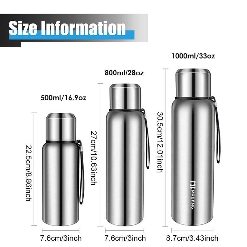 Stainless Steel Vacuum Flask, 1 Count Portable Double Walled Insulated Water Bottle with Lid, Leak Proof Insulated Thermo Bottle for Hot & Cold Drink, Stainless Steel Thermos