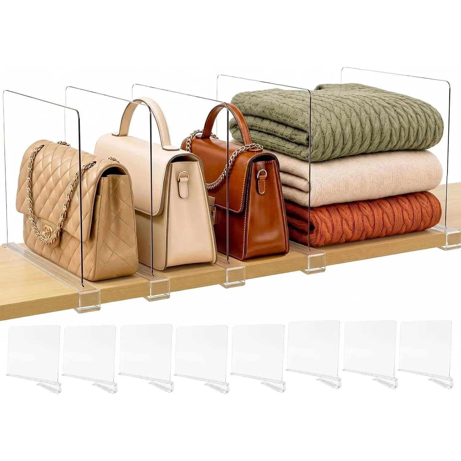 Shelf Dividers Purse Organizer for Closet: Acrylic Clear 8 Pack