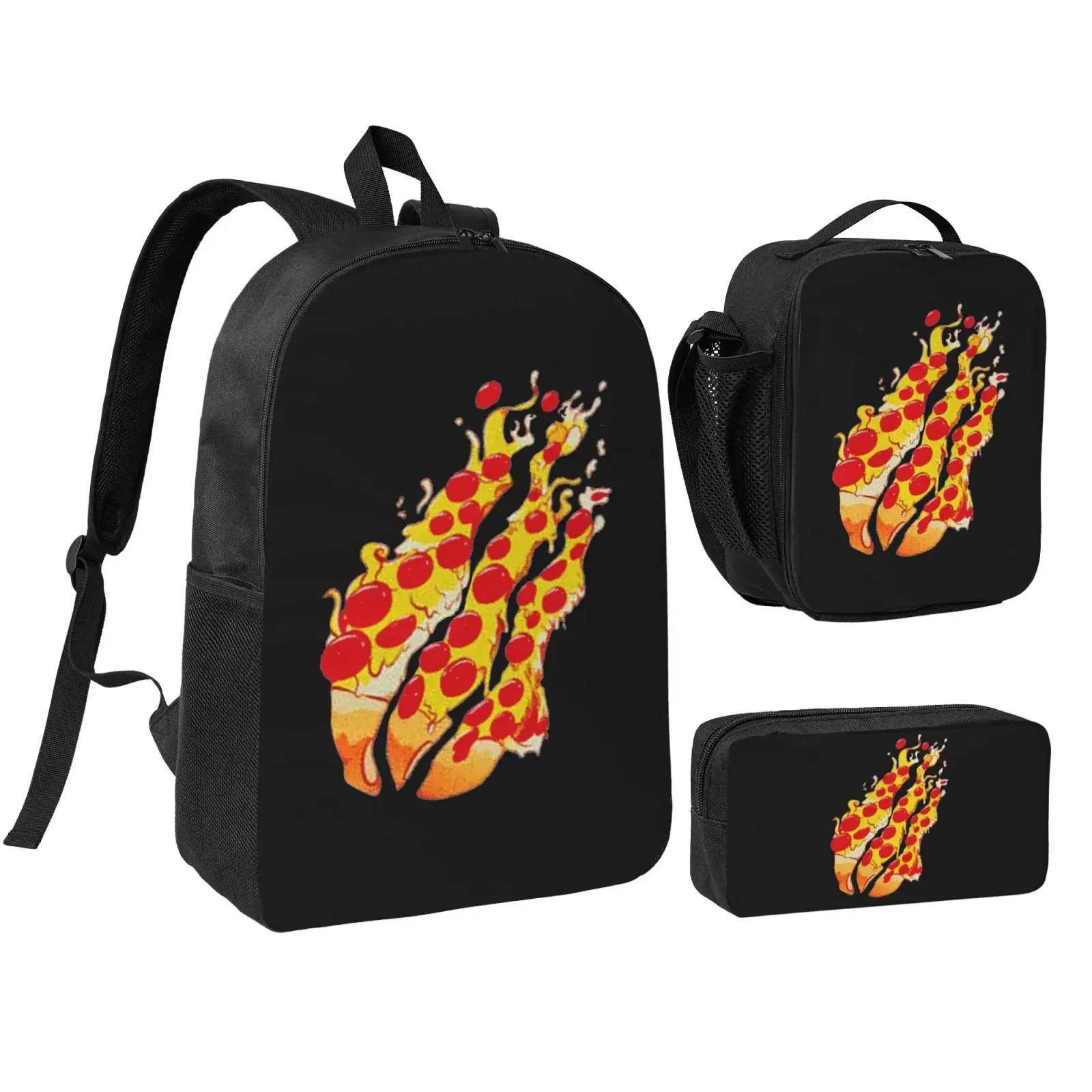 Adults' Prestonplayz Pizza 3-in-1 Multi-Function Backpack Set - High-Capacity Anti-Theft Bookbag with Built-In Organizer, Widened Adjustable Shoulder Straps, Lunch Box, Pen Box, Dustproof Design for Business, School Use, Casual, Foldable, Back To School H