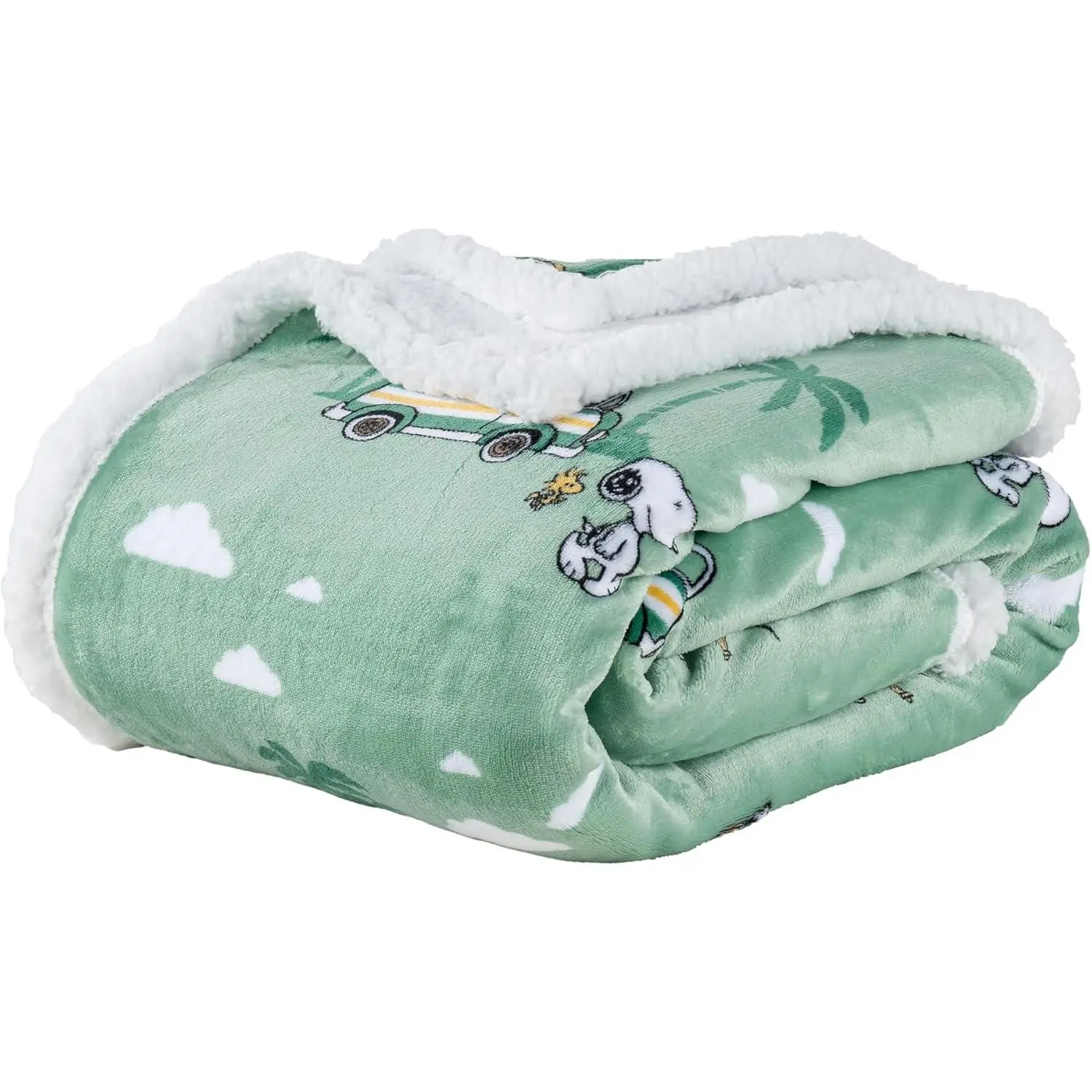 ® Throw Blanket, 480gsm Warm Reversible Thick Throw for Couch, Bed & Travel (Snoopy's Beachy Roadtrip Large Sage, Throw Size 50" x 60")
