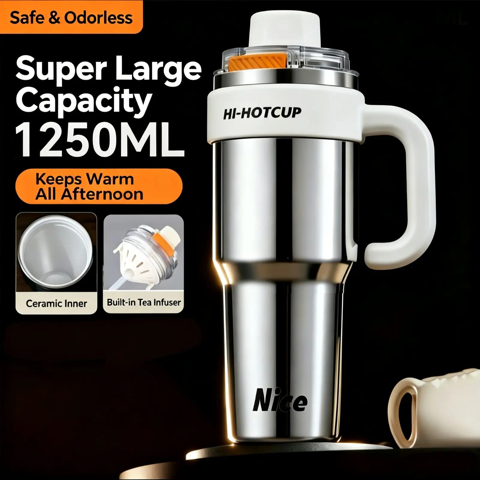 Large Capacity Ceramic Coffee Cup, Easy to Clean, No Residue, No Cross-Contamination, One-Touch Lid, Durable Inner Lining, Coffee Cups with Lids