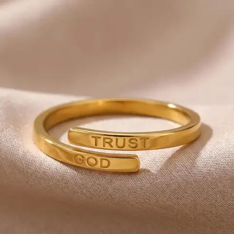 Geometric Adjustable Ring, Stainless Steel Ring, Beautiful Rings, Oil Press Open Trusgt God Inspirational Couple Ring, Wedding Promise Rings, Casual Style, All Seasons Jewelry, Engraved Ring, Proposal Ring, Romantic Jewelry Gift