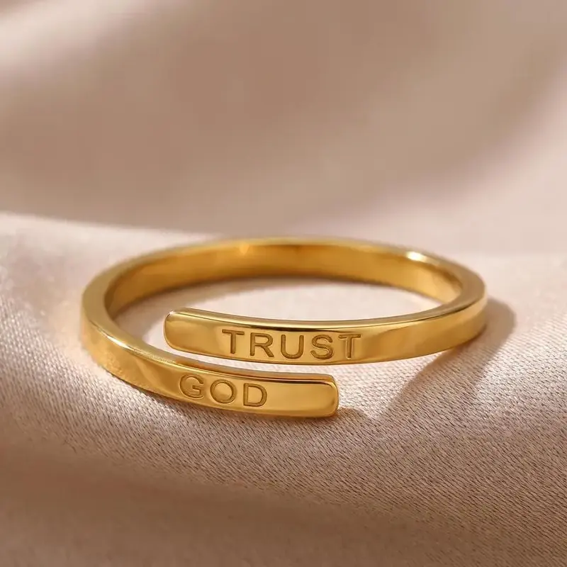 Geometric Adjustable Ring, Stainless Steel Ring, Beautiful Rings, Oil Press Open Trusgt God Inspirational Couple Ring, Wedding Promise Rings, Casual Style, All Seasons Jewelry, Engraved Ring, Proposal Ring, Romantic Jewelry Gift