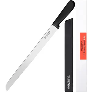 12 Inch Serrated Bread Knife Stainless Steel Wide Wavy Edge Multi-Purpose Ultra Sharp Kitchen Knife Efficient Slicer for Homemade Crusty Breads Cake