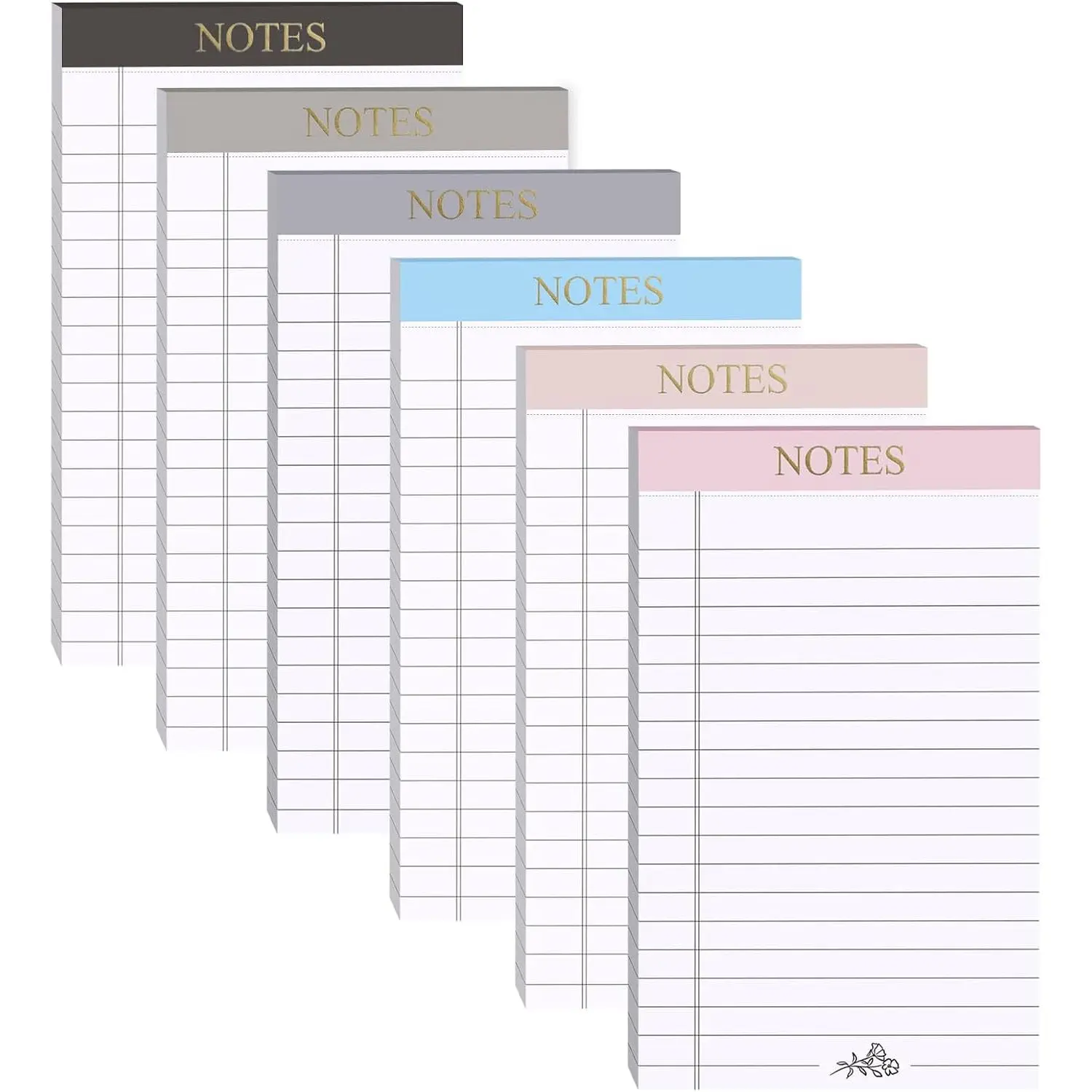 6P Notepad, Legal Pads 5x8 with  Perforated, 6 Different Color Bindings Writing Pads 30 Sheets per Notepad, Lined Paper Pads for , School, College, Office, Business