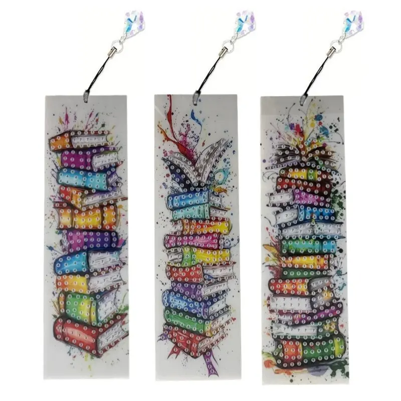 3-piece set of diamond painting Art bookmarks - Colorful book patterns, 5D irregular diamond painting bookmarks and pendants, DIY handmade home and office supplies reading bookmarks, Book Accessories