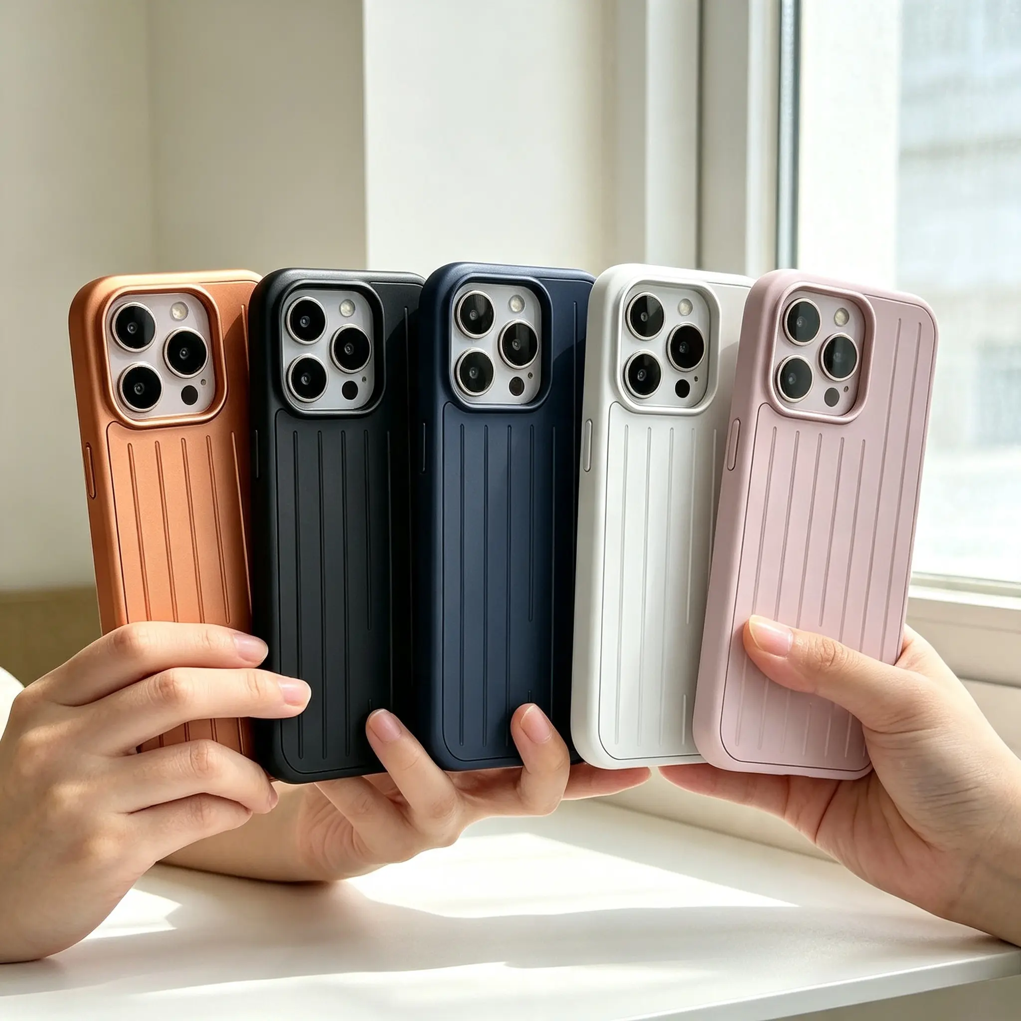 Aluminum Alloy Protective Casing for Cellphone - All-Inclusive Vertical Lines Design, Shockproof Durable Full Protection, Fits iOS iPhone 16 Pro Max, 15, 14 Series Mobile Phone Accessory