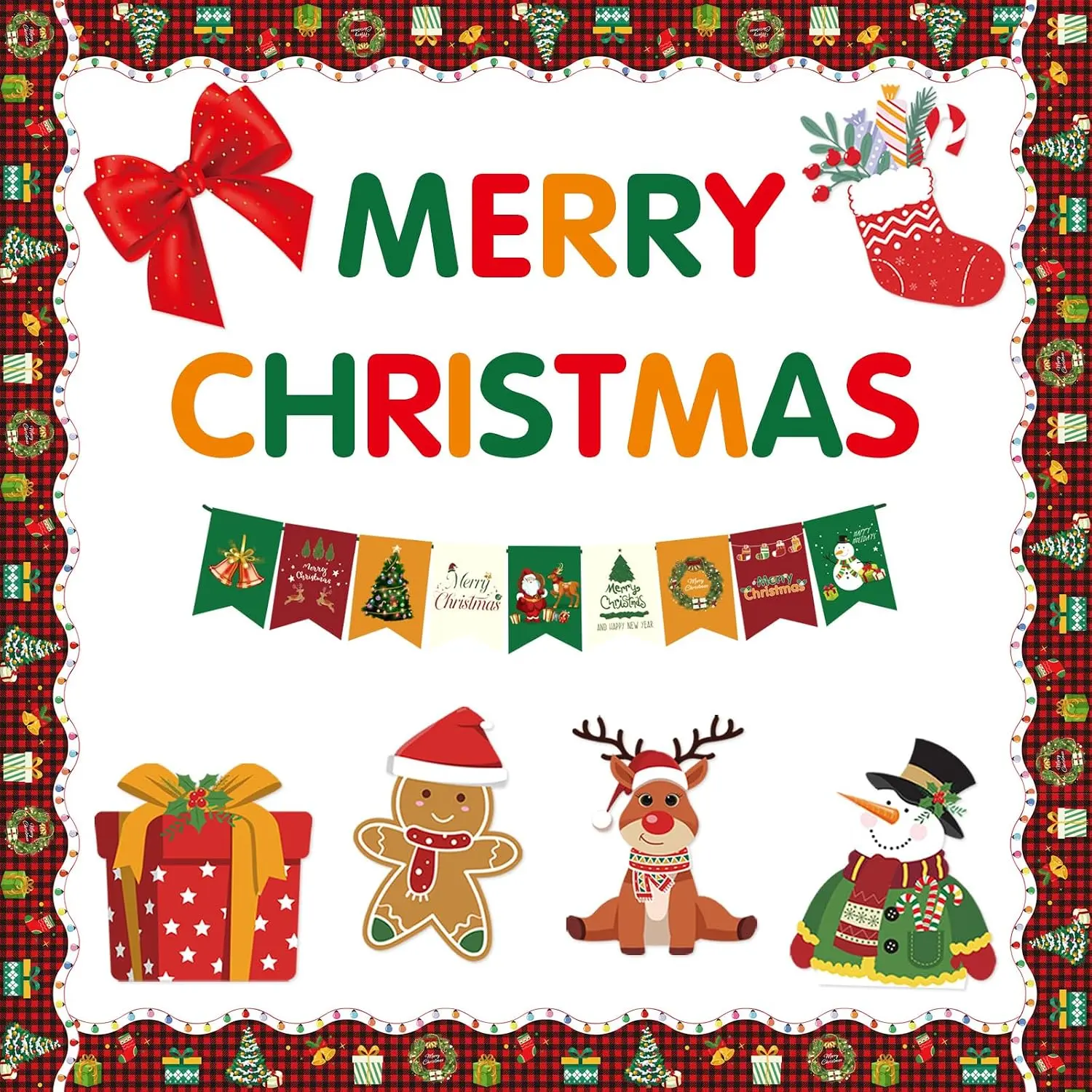 Christmas Bulletin Board Decorations Set- Christmas Theme Bulletin Board Border for Classroom, School, Office, Party Supplies