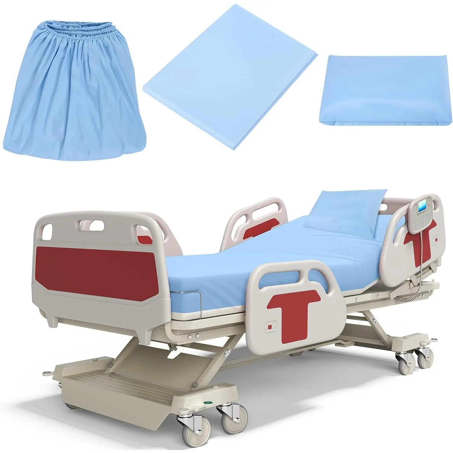 3 Pcs Hospital Bed Sheets Set Deep Pocket Fitted Sheet 36 with Elastic All Around Easy Care Knitted Jersey for Home/Nursing Home (Blue)