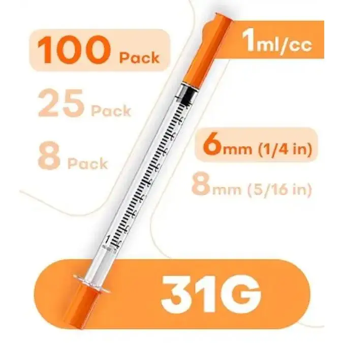 100-Pack 1mL U-100 31G 6mm/8mm Syringes with Needle, Precision Liquid Dispensing Tools |   Individually Packed With Clear Scale Markings, Lab & Camping Essentials