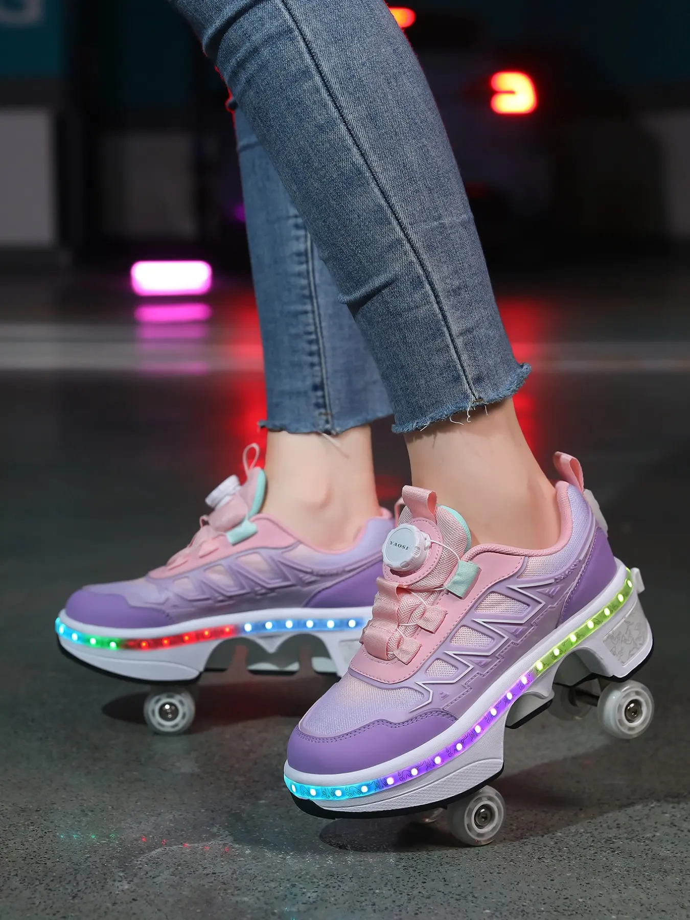 Four-Wheel Charging Glow-In-Dark Roller Skates, Unisex Student Skate Shoes, Adjustable Wheels, Outdoor Sports, Eco-Friendly, Easy Clean, Quad Roller Skates