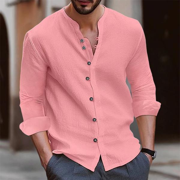 Men's Vintage Button-Up Shirt - Available in Multiple Colors. Made of Linen and Polyester - Lightweight, non-stretch shirt, perfect for spring and summer wear, can be paired with formal or casual attire. Men's Vintage Button-Up Shirt - Available in Multiple Colors. Made of Linen and Polyester - Lightweight, non-stretch shirt, perfect for spring and summer wear, can be paired with formal or casual attire.