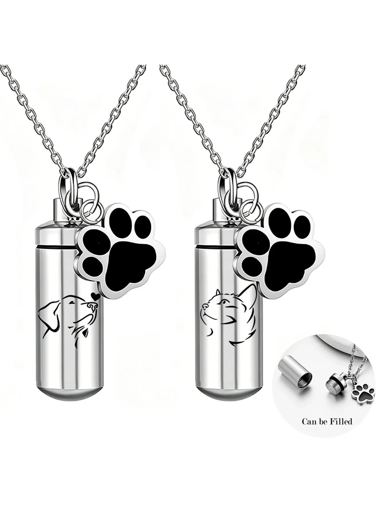 1 Pcs Pet Cat Dog Cremation Stainless Steel Jewelry Necklace Dog Ashes Urn Necklaces Large Medium Small Ash Dog Keepsake Memorial Jewelry Gifts For Women Men