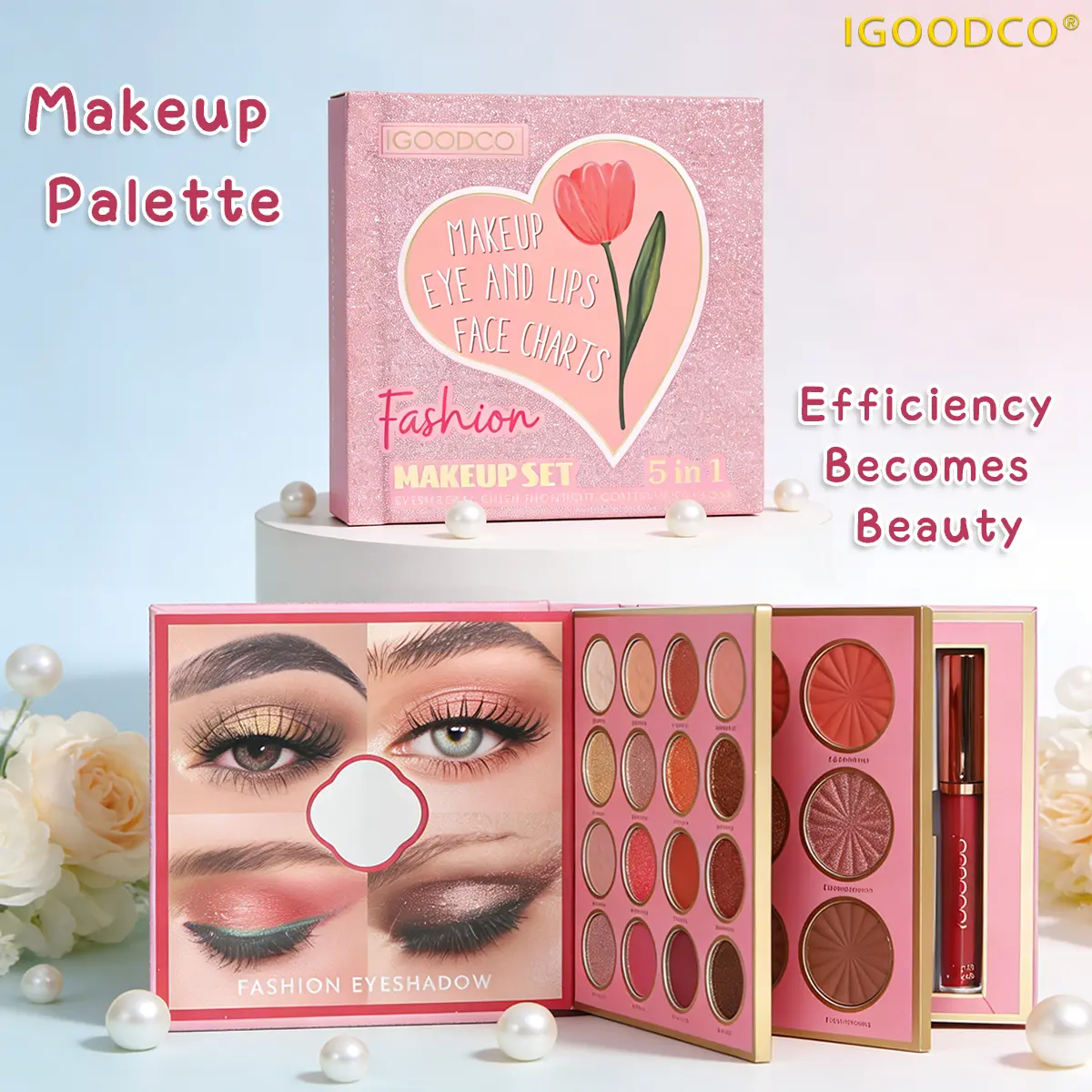 IGOODCO IG3315 High-Color All-In-1 Cosmetic Makeup Set - Powder Blusher, Eyeshadow, Lipstick, Eyeshadow Book for Birthday Gifting