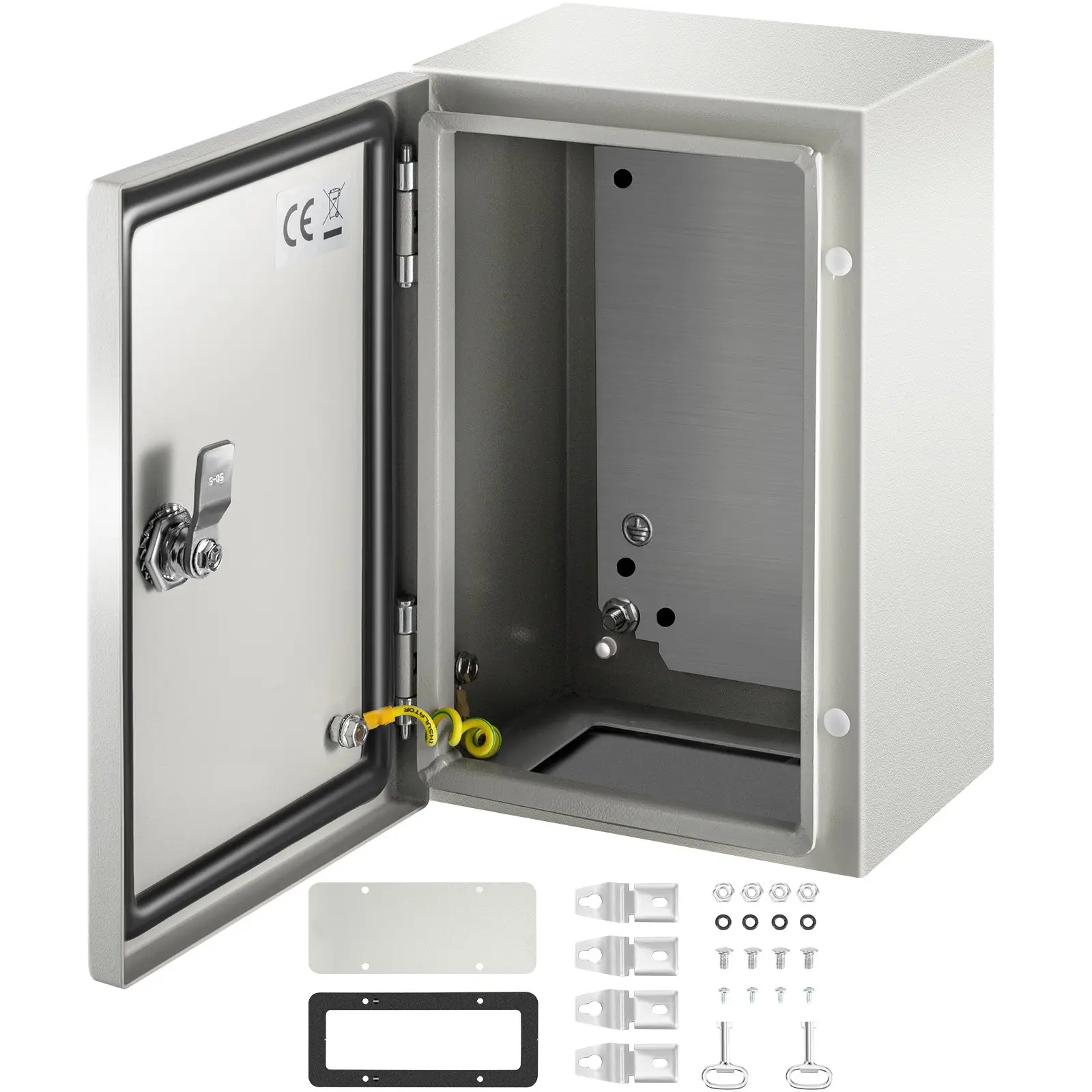 VEVOR Hinged NEMA 4X Steel Electrical Enclosure, 12'' x 8'' x 6'', IP66 Protection Level, ROHS Compliant, with Detachable Galvanized Backplate & Mounting Plate, for Malls, Construction Sites, Indoor/Outdoor Use