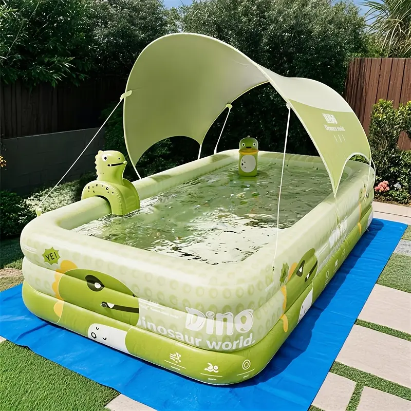 Ainstsh Large Inflatable Swimming Pool with Cute Little Monster Pattern, Inflatable Pool + Mat (Random Color Combination Set), Perfect for Family Water Play and Swimming, Backyard Pool Parties, Made of Durable PVC Material, Foldable for Easy Storage