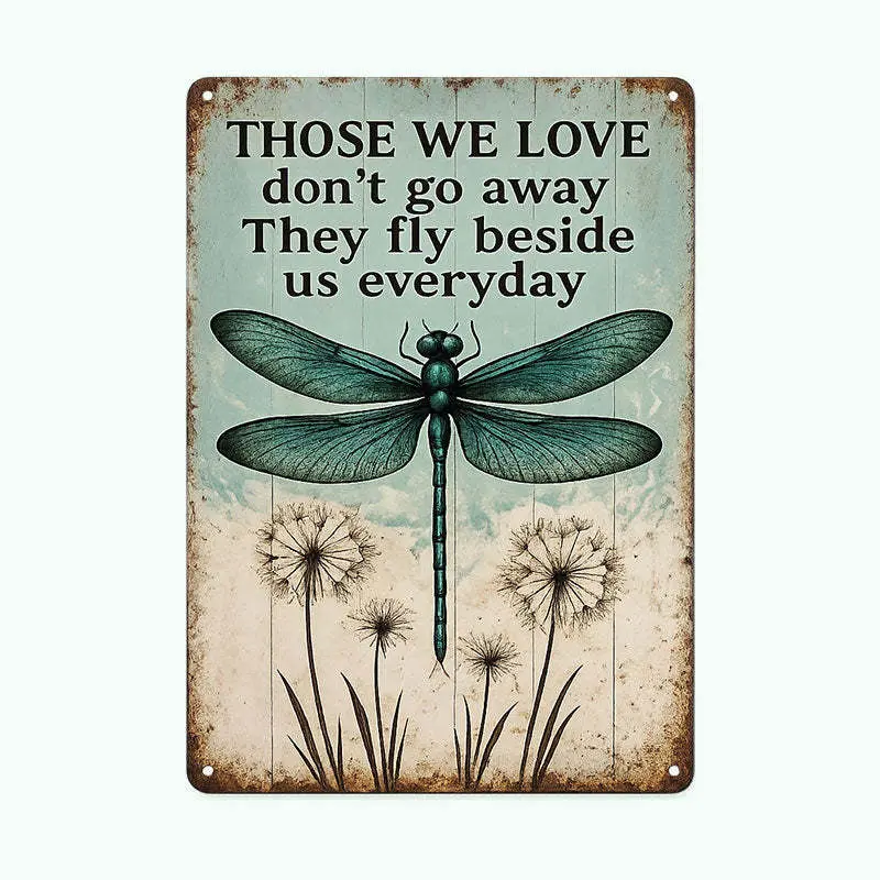 Vintage Dragonfly Memorial Aluminum Plaque - 8x12 Inch (20x30cm) Hanging Metal Tin Sign with Sympathy Quote, Mountable Farmhouse Home Decor Gift for Porch Bedroom