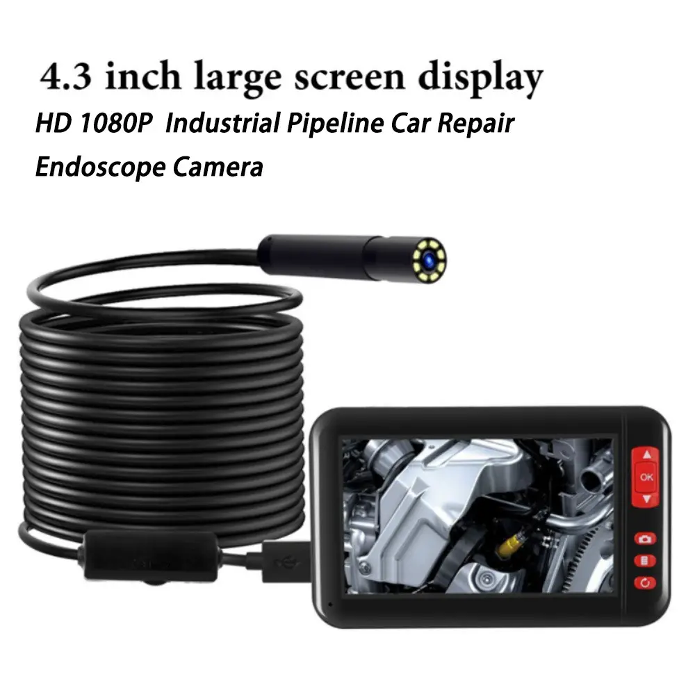 High-Definition 1080P Handheld USB Endoscope Camera, 4.3-Inch Screen, 10m Flexible Cable, Industrial Pipe Inspection, Automotive Car Repair Diagnostic Tool