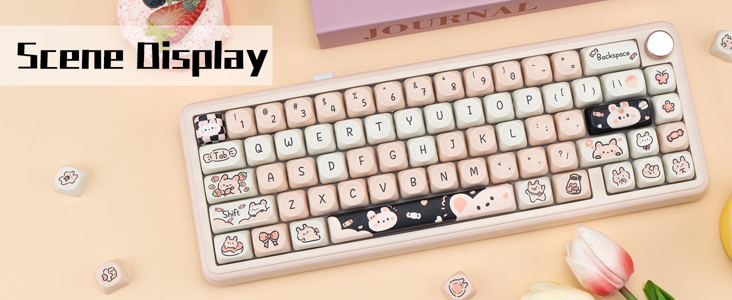 PBT Keycaps 132 Keys Dye-Sublimation Kawaii Pink MOA Profile Custom Cute Keycaps Set Compatible with Cherry Gateron Kailh MX Switches for All Mechanical Keyboards