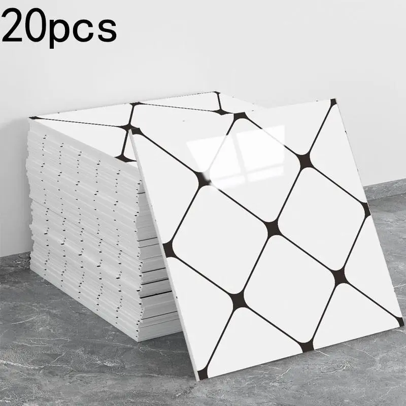 20 pieces of white geometric shape self-adhesive polyvinyl chloride wall panels, waterproof kitchen countertop tiles, bathroom wall panels. They can be adhered to the wall and are suitable for bedrooms, kitchens and bathrooms.