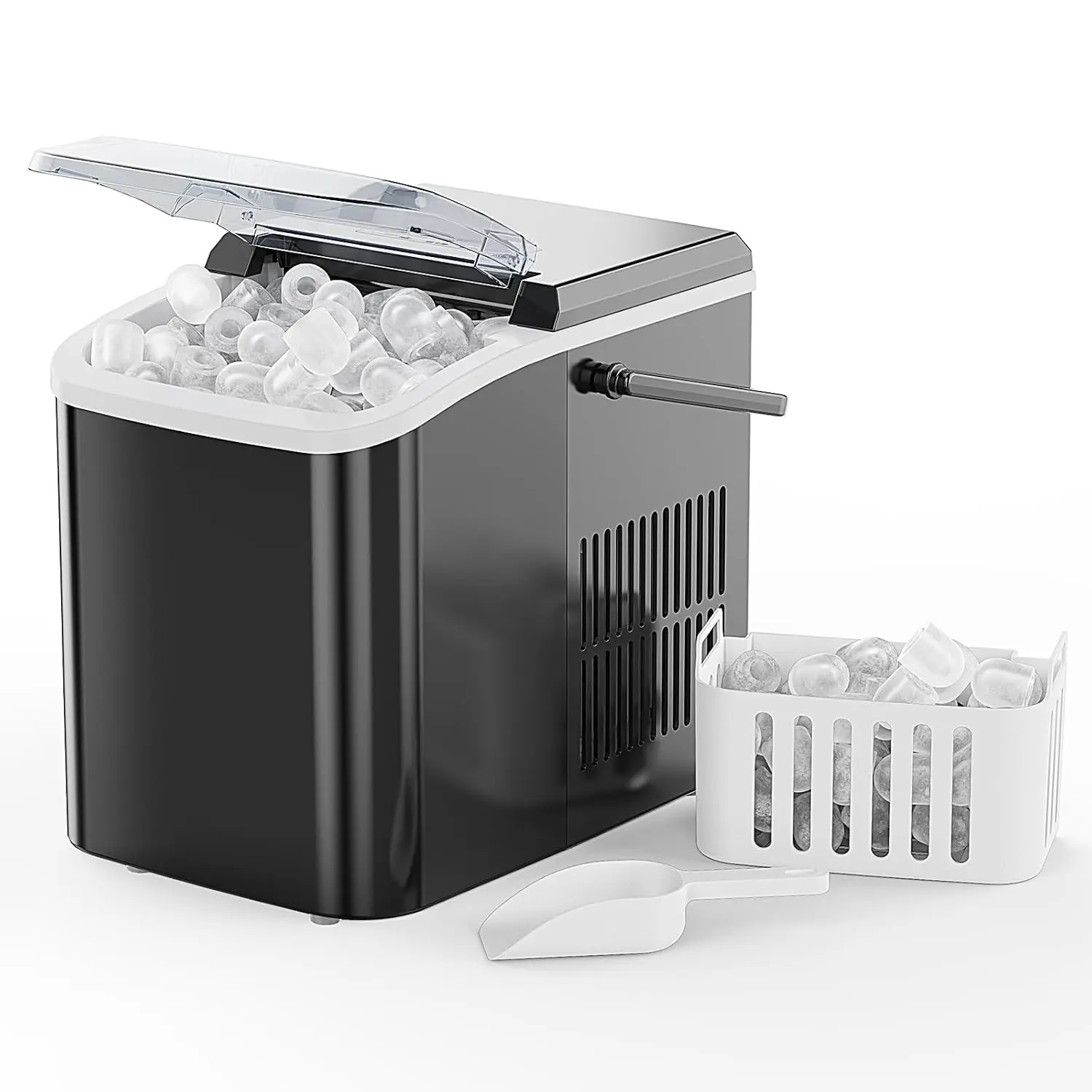 Portable Countertop Ice Maker Machine with Easy-Grip Handle, Home Quick Ice Making Device, Fast Ice Production Makes 9 Bullet lce Cubes in 6 Mins, 26Lbs Daily Ice Output, Self- Cleaning Design, Comes with Ice Storage Basket and Ice Scoop for Home Daily Us