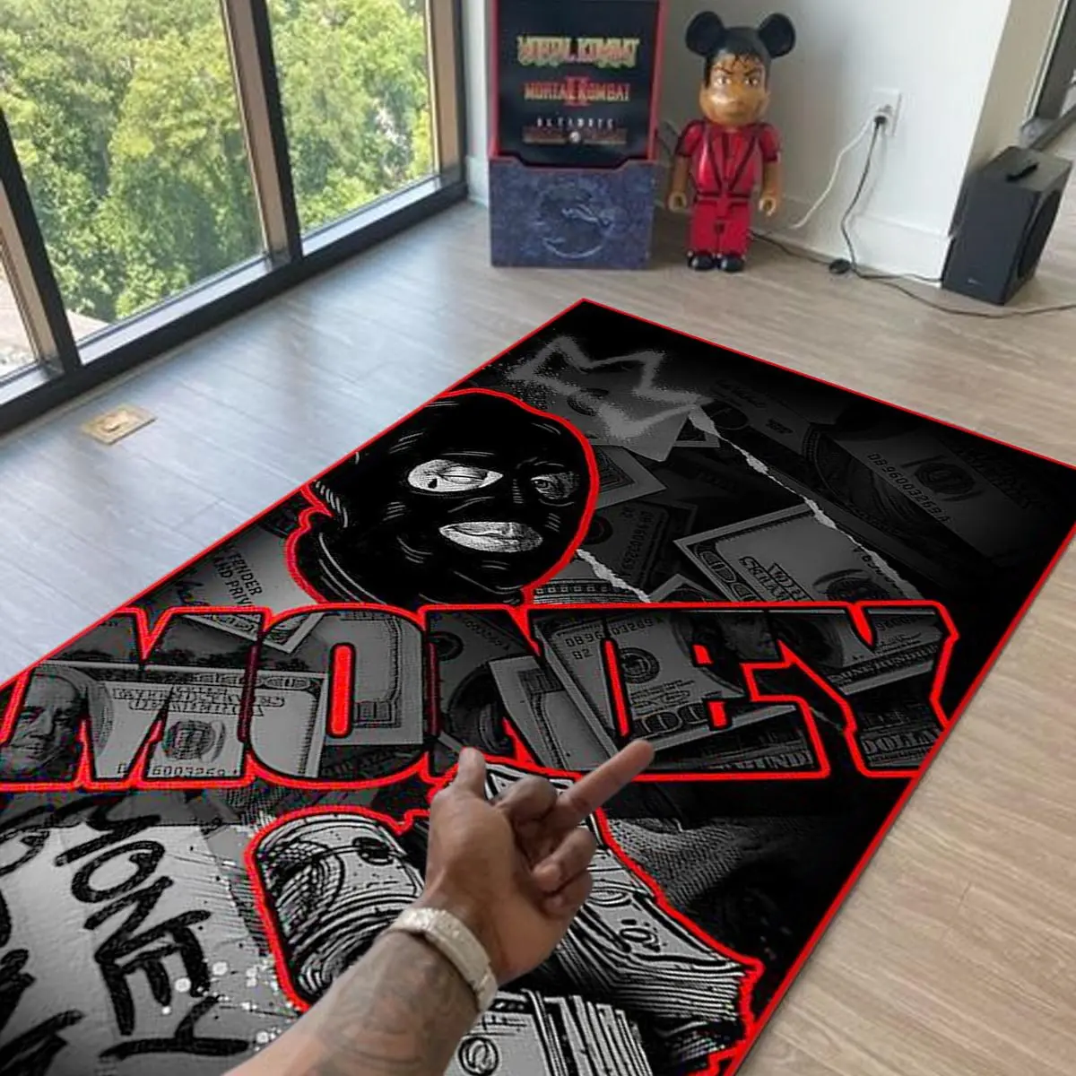 Fashion American Street Style Rug, Hip-Hop Cool Gang Gold Carpet, Durable No Fuzz Easy Care Fabric, Suitable for Living Room Bedroom, Home Decor Rug, Indoor Rug