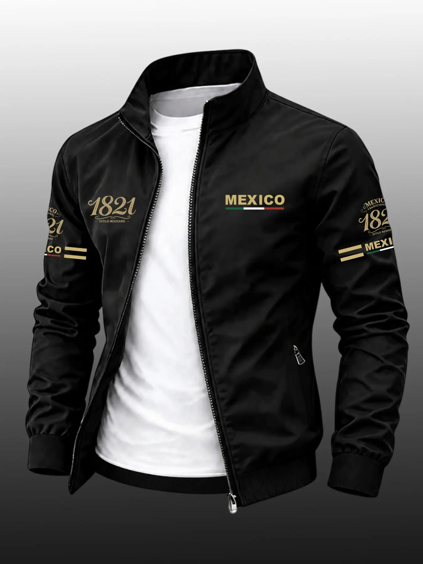 Men's Mexico Flag Print Sports Jacket, Durable Casual Zip-Up Outerwear, Slim-Fit Business Style Coat, Perfect Gift