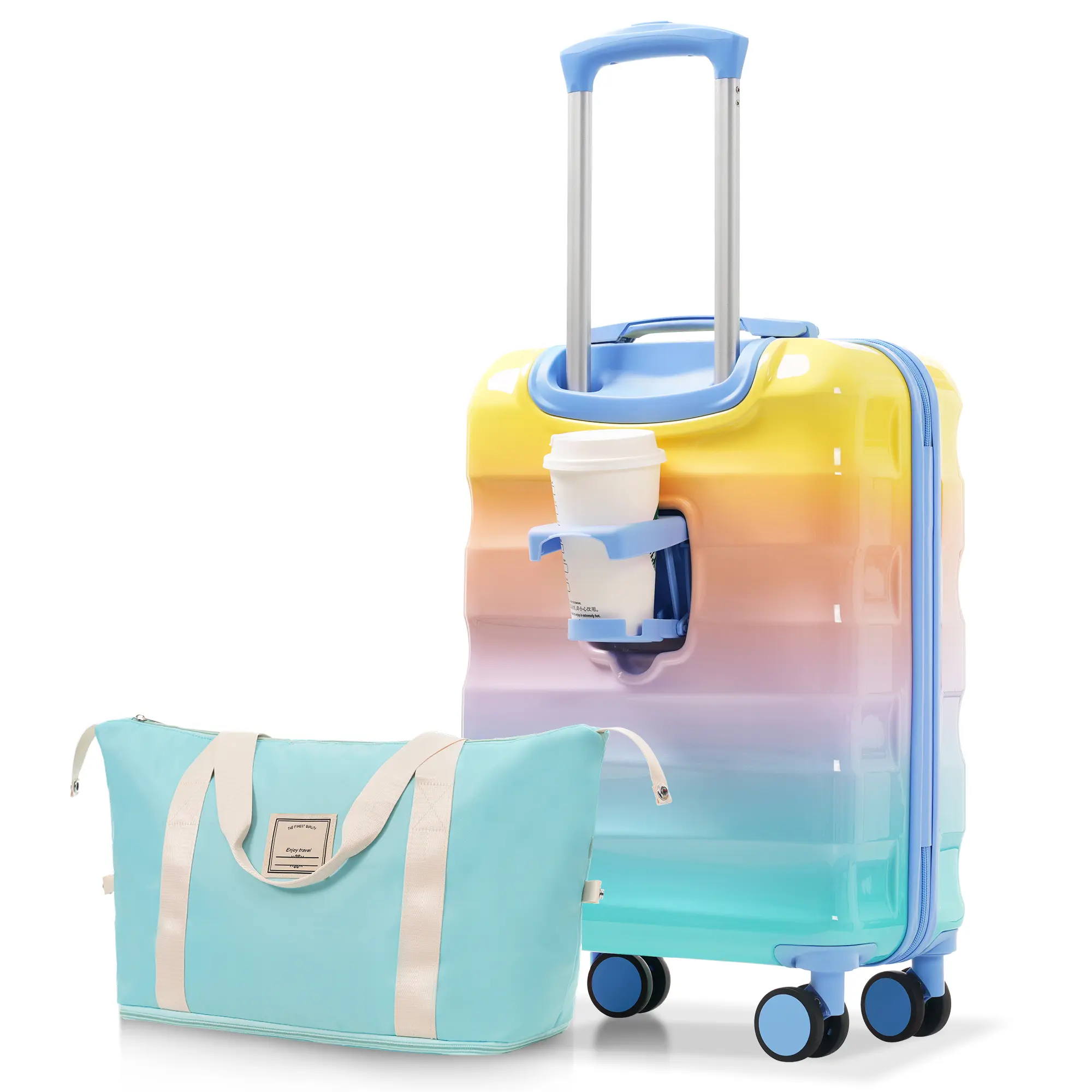 ARCH 20-Inch Airline Approved Carry-On Luggage 2-Piece Set, Lightweight ABS+PC Hardshell Travel Bag with Cup Holder, Spinner Wheels, TSA Lock, Glossy Gradient Blue/Orange Options