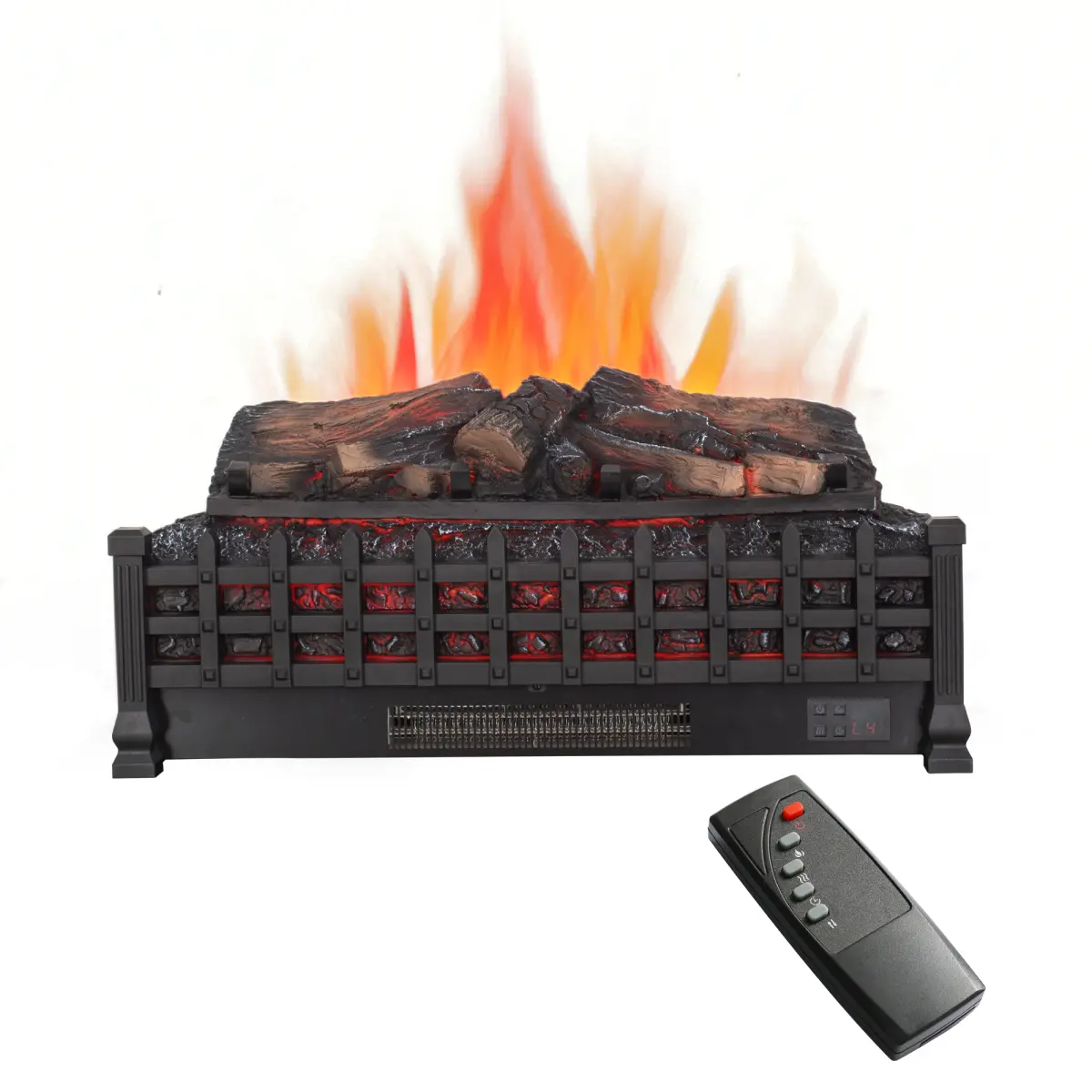 26-Inch Electric Fireplace Insert with 3D Log Set, Free-Standing Indoor Fireplace Heater with Remote Control and Standard Plug