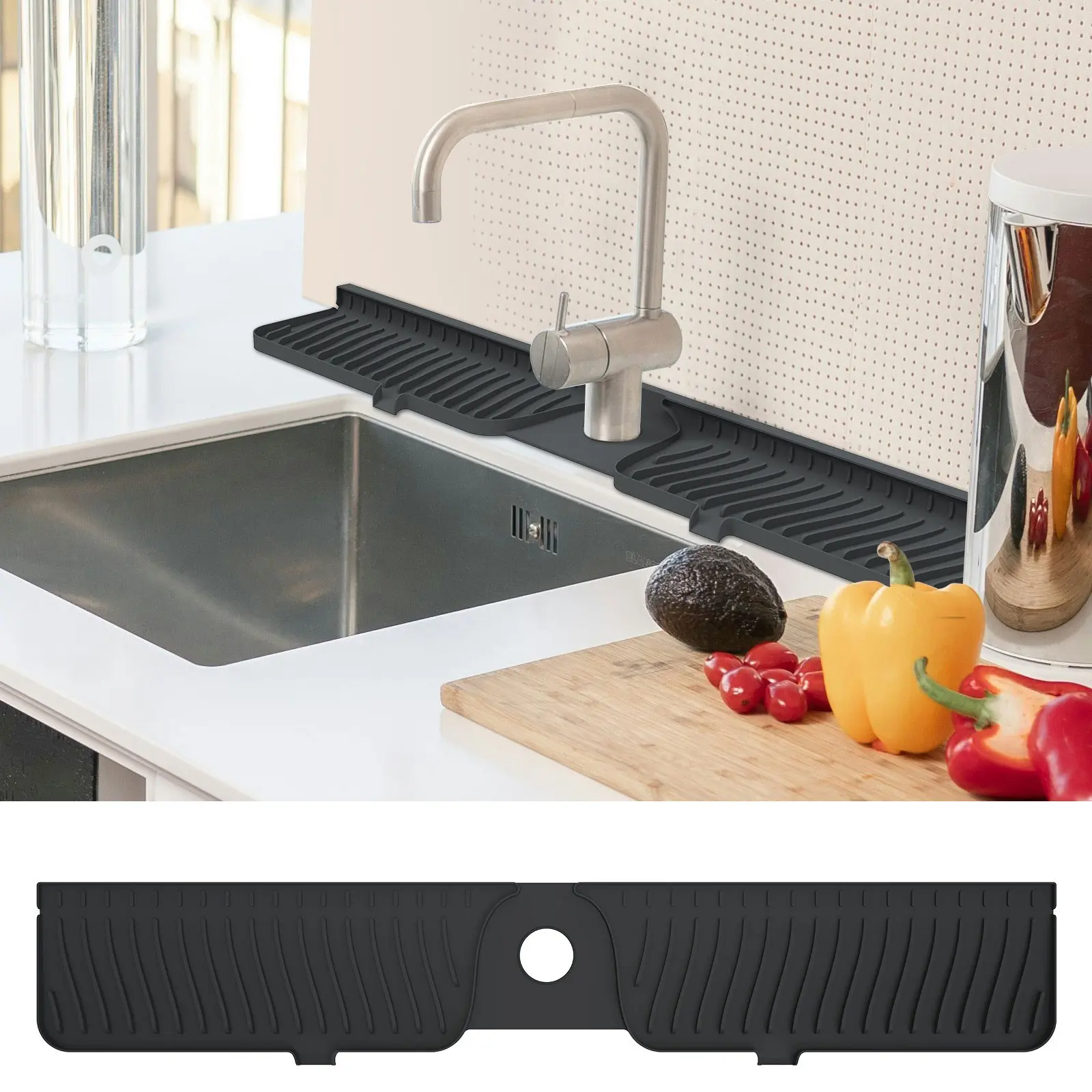 Multi-Functional Kitchen Sink Faucet Pad, Silicone Foldable Water Splash Guard, Button Lock Drain Mat, Easy Clean, Gift Idea, Water Splash Proof, 30x5 Inches