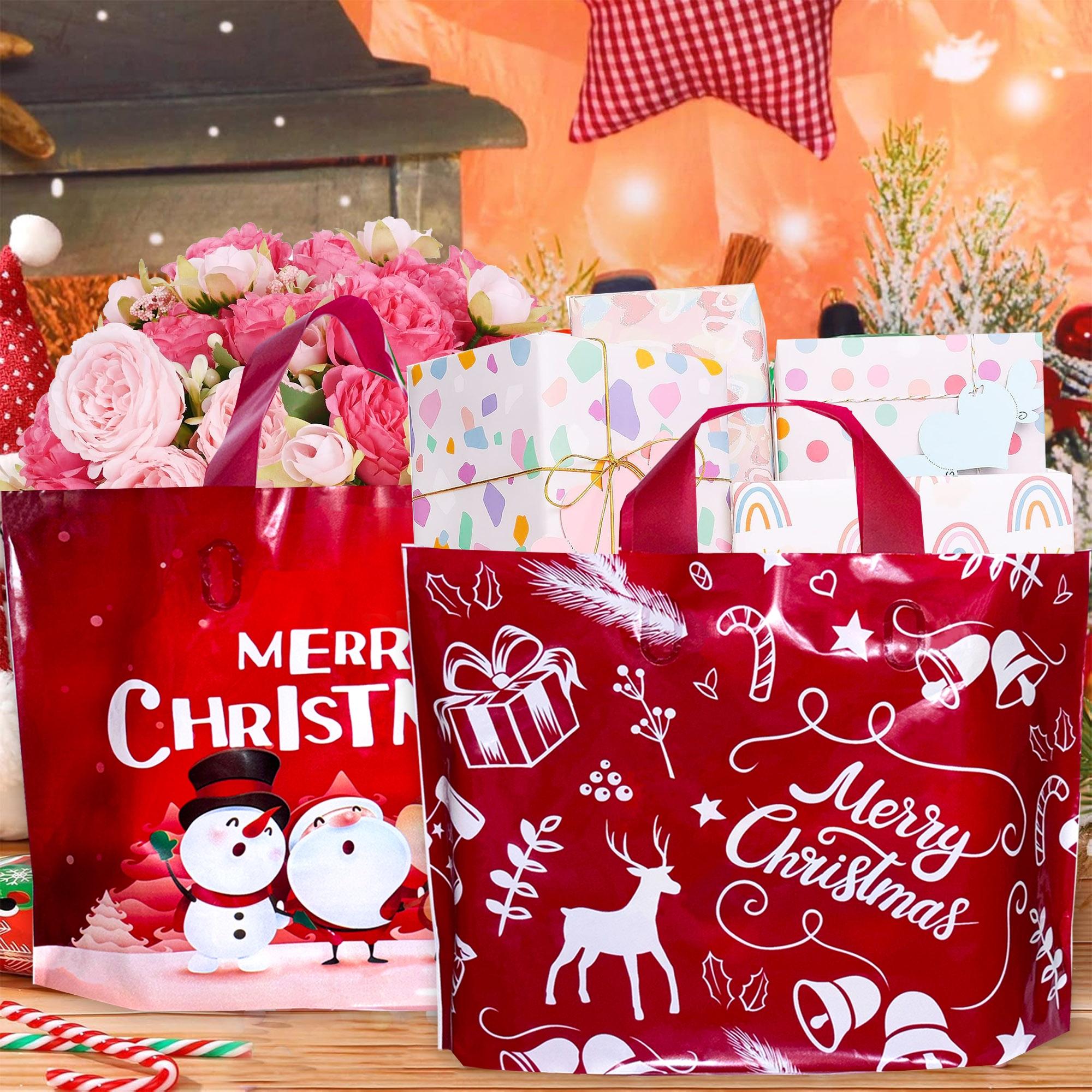 Reusable Christmas Gift Bags Set of 10, Festive Santa Reindeer Snowman Designs, Durable Handles for Holiday Parties & Surprises, Party Gift Bags, Goody Bags, Goodie Bag Stuffers, Party Favors, Party Gift Packs, Party Supplies