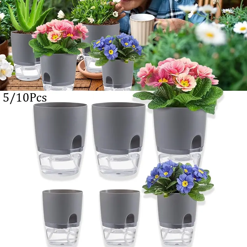 10/5Pcs Self Watering Plastic Flower Pot Double Layer Hydroponics Plants Bonsai Pot Vases Succulent Potted Home Office Decor Self Watering Planters