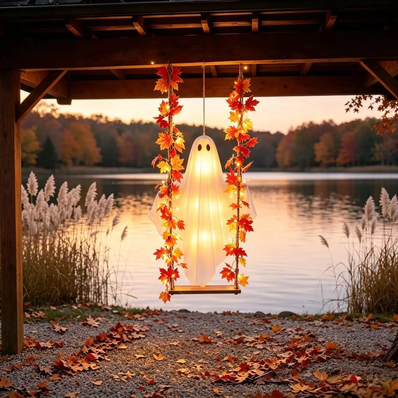 Remote Control Maple Leaf Spooky Ghost Swing Ornament, Halloween Party Scene Decor, Indoor Outdoor Atmosphere Decoration, Model Xy007