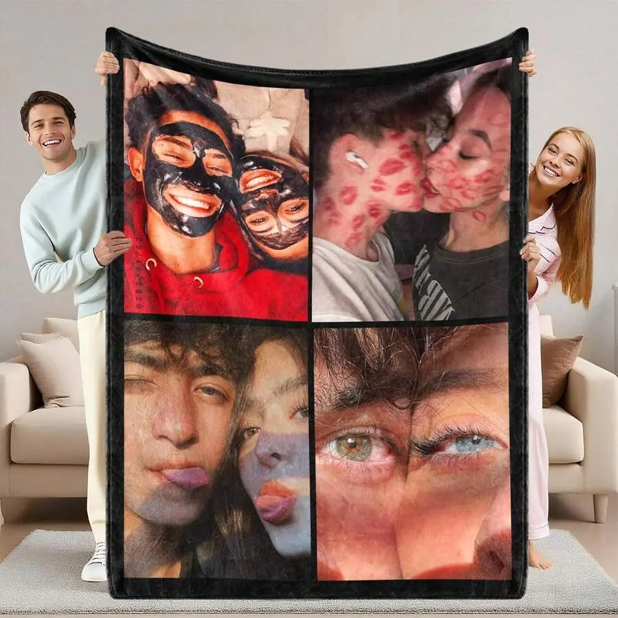 Personalized Valentines Day Gifts For Him Her Custom Blanket With Picture Text - Print In USA, Room Deocr,  Customized I Love You Couple Gifts For Girlfriend Boyfriend Husband - Soft Fleece Photo Blankets