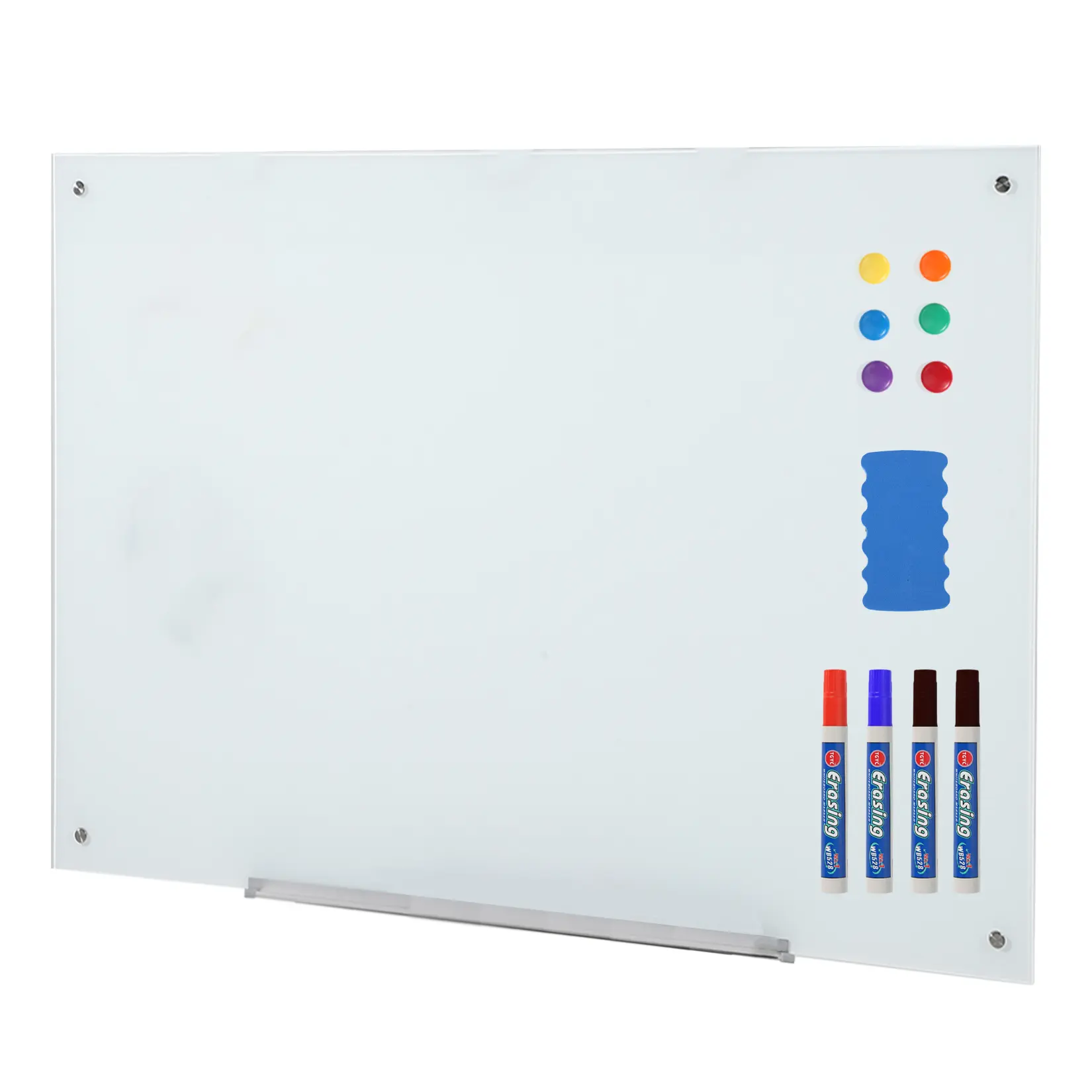 Frameless Magnetic Glass Whiteboard Wall Mounted Tempered Glass White Board with Marker Tray for Home Office School Training Room White 24x18in 36x24in 48x36in