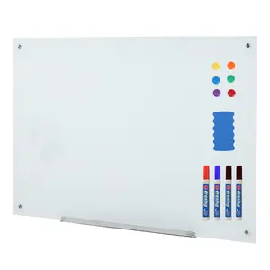 Frameless Magnetic Glass Whiteboard Wall Mounted Tempered Glass White Board with Marker Tray for Home Office School Training Room White 24x18in 36x24in 48x36in