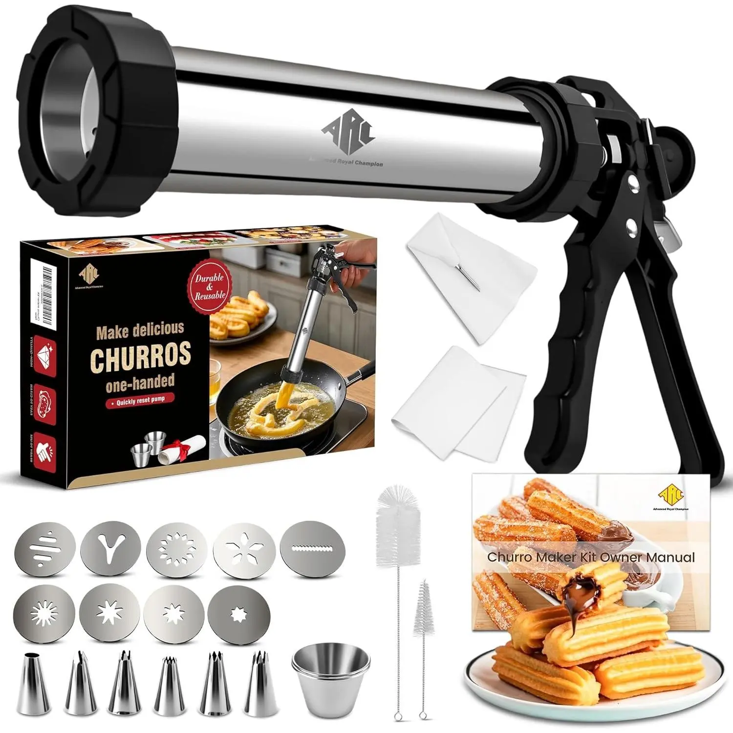Women's Stainless Steel Hollow Churro Maker Machine - 3-IN-1 Multifunctional 42PCS Professional Cookie Press, Gifts for Women