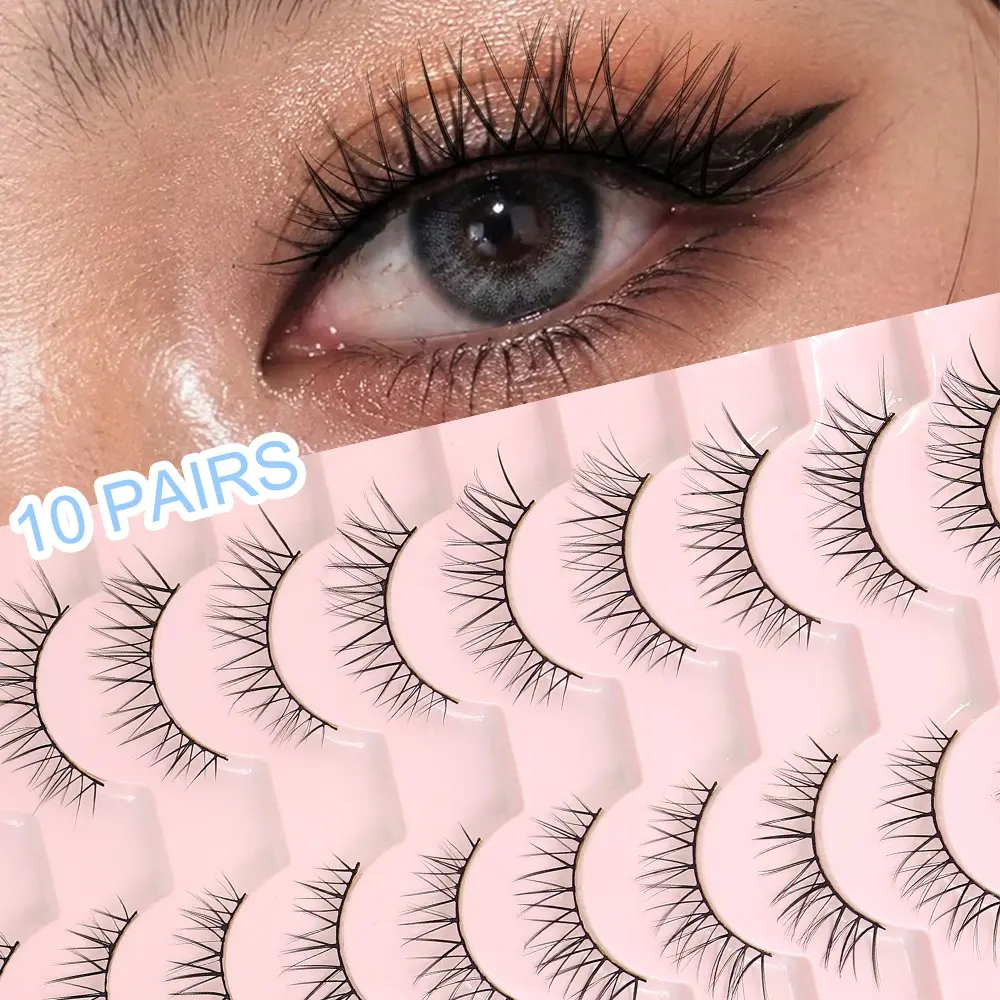 10 Pairs Crossed Cosmetic False Eyelashes, Short Fine Reusable, Natural Soft Lightweight, Cross Type, Perfect for Glamorous Eye Makeup, 5-12mm
