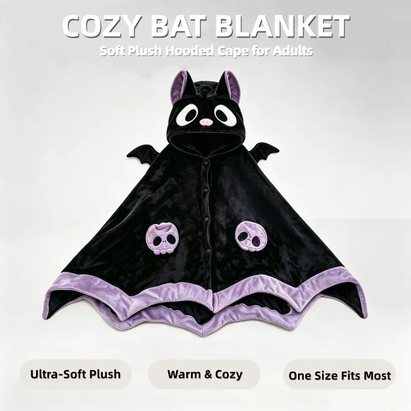 summerween-Unisex Wearable Blanket Bat Hooded Cape, Extra Large Soft Cozy Plush Thickened Cape, One Size Fits All, Perfect Holiday Gift, Halloween Christmas Gift