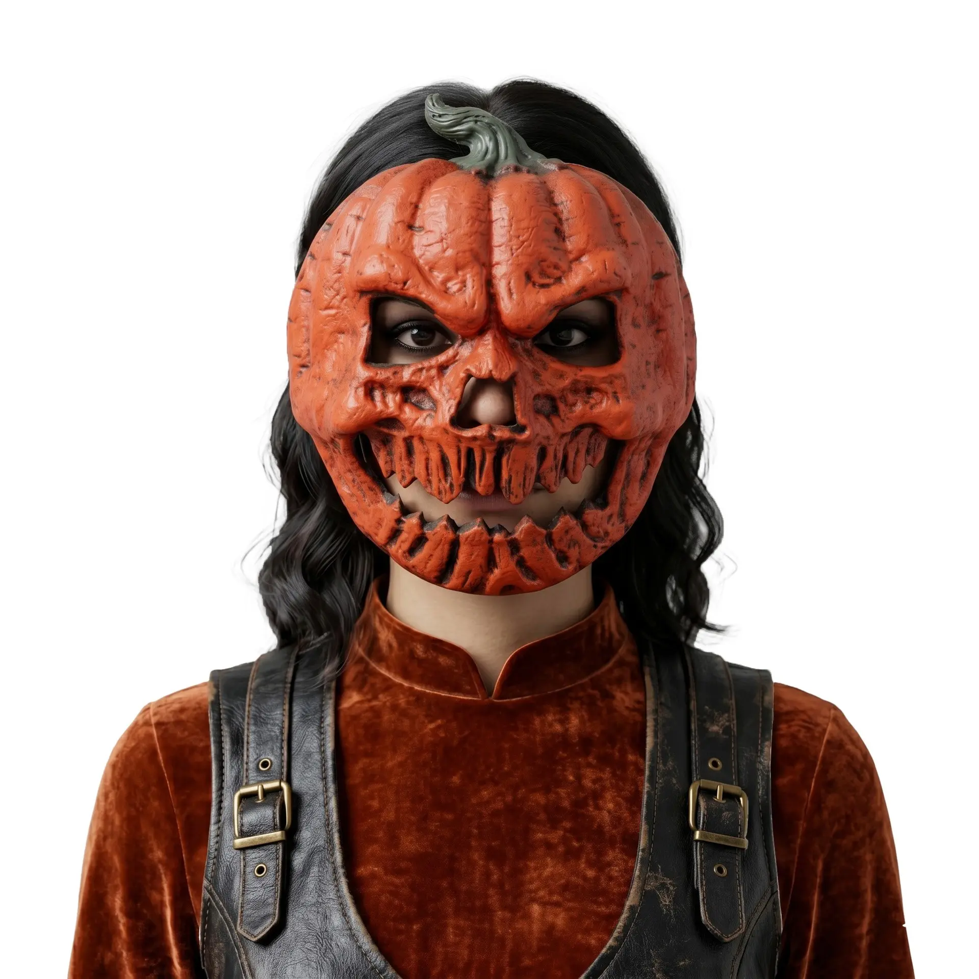 Halloween Horror Spooky Pumpkin Skull Mask, 3D PU Foam Headgear, Essential Prop for Haunted House Parties, Role-Playing Gear