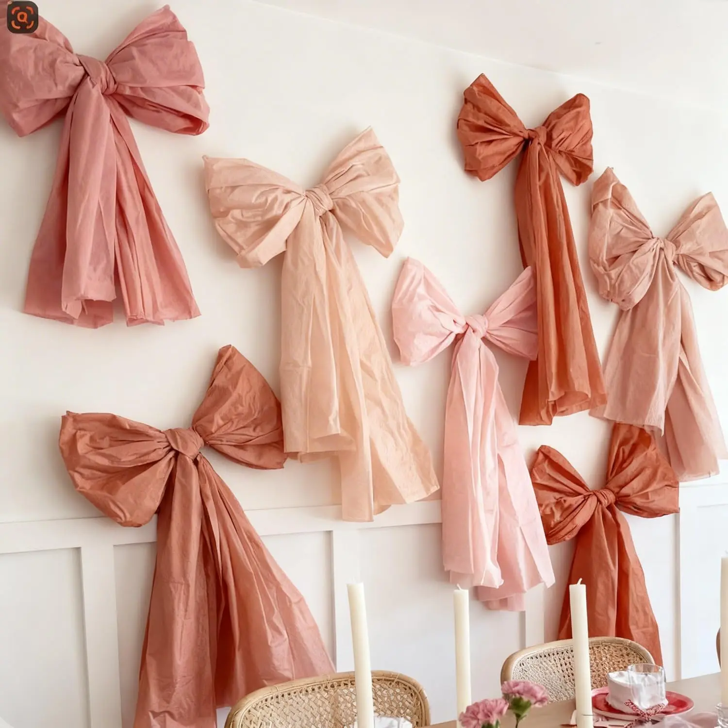 12-Pc Giant Bow Decoration Set, 54x108in Oversized Ribbon Wall Backdrop Kit for Wedding, Coquette Room Aesthetic Hanging Home & Festive Party Supplies