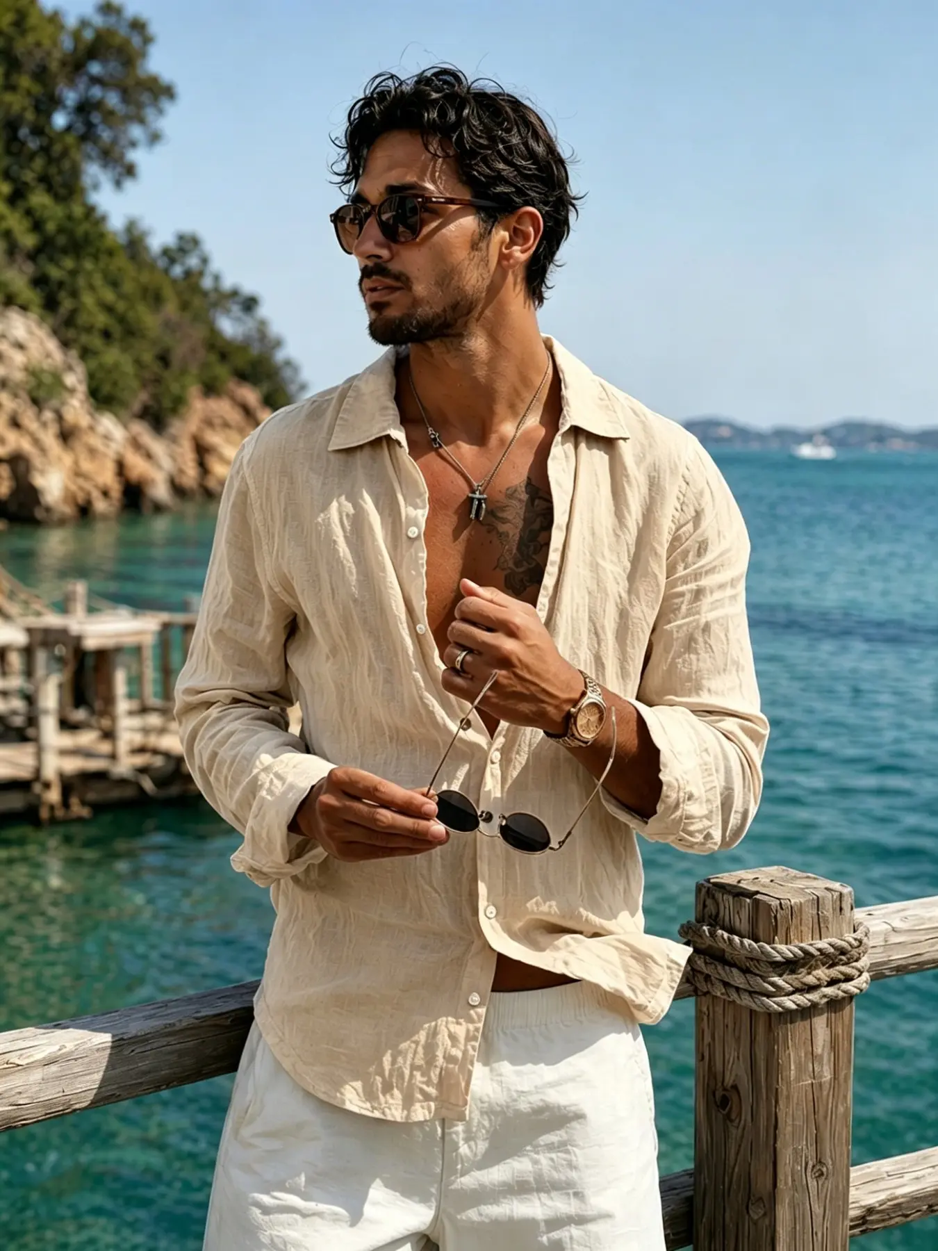 Men's Linen Long Sleeve Shirt, Loose Fit Casual Style Tropical, Button Down Open Front, Breathable Lightweight Solid Color Top