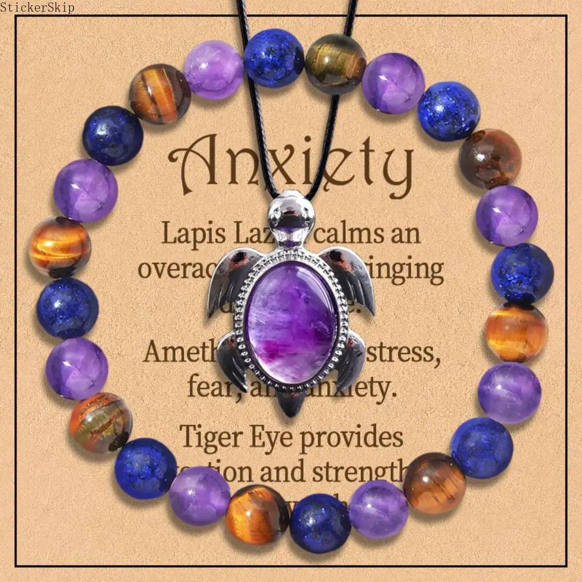 2026 NEW 2PCS Anxiety Relief Crystal Bracelet & Necklace Set for Women – Natural Crystal Healing Jewelry with Affirmation Card, Energy Protection Spiritual Bracelet Gift for Mom, Girlfriend, Friend