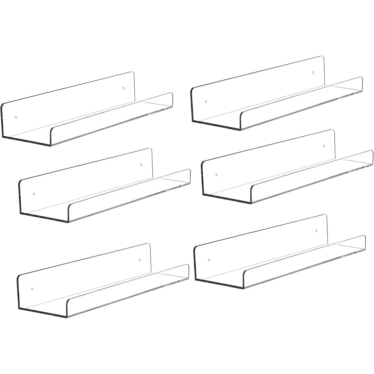 6 Pcak Clear Acrylic Shelves for Bedroom,Room,15 Inch Bathroom Wall Shelf & Organizer,Invisible Floating Shelves & Wall Storage for Collectibles Perfume Shelf,Record,Funko Pop,Lego Display,Bookshelf