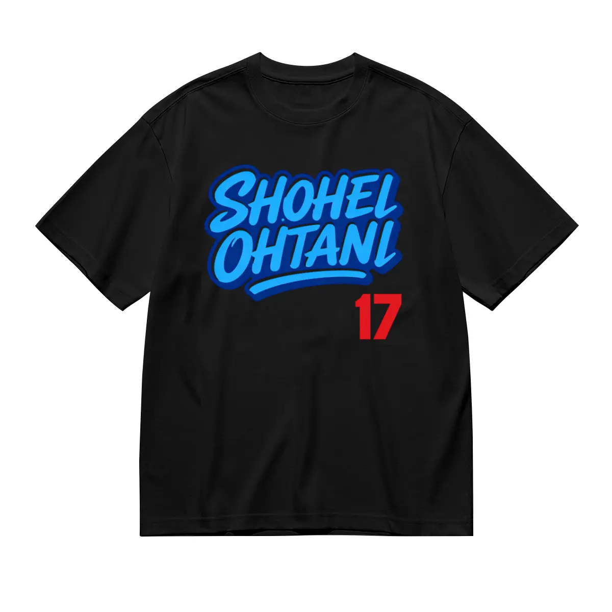 Ohtani Pure Cotton Breathable Baseball Short-Sleeve Shirt - Unisex Classic Fit Round Neck Clothes, Vintage Logo Black Printed Top for Baseball Enthusiasts, Summer Game Day Casual Wear