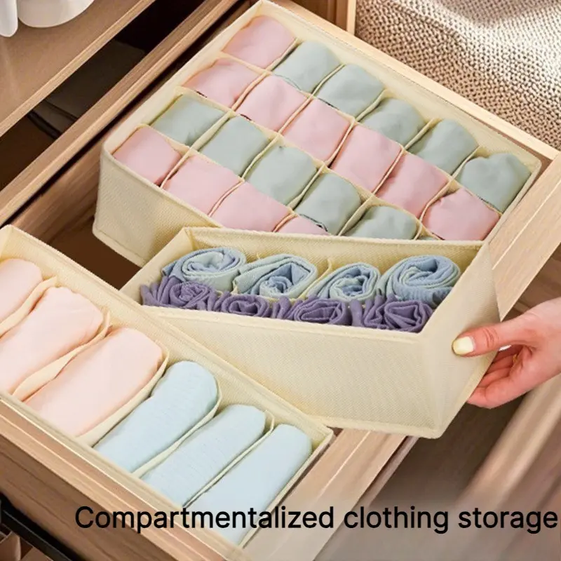 Home Use 6 Compartment Large Capacity Underwear Socks Organizer Box, Foldable Drawer Style Fabric Storage Bin for Closet, Bra Sock Holder