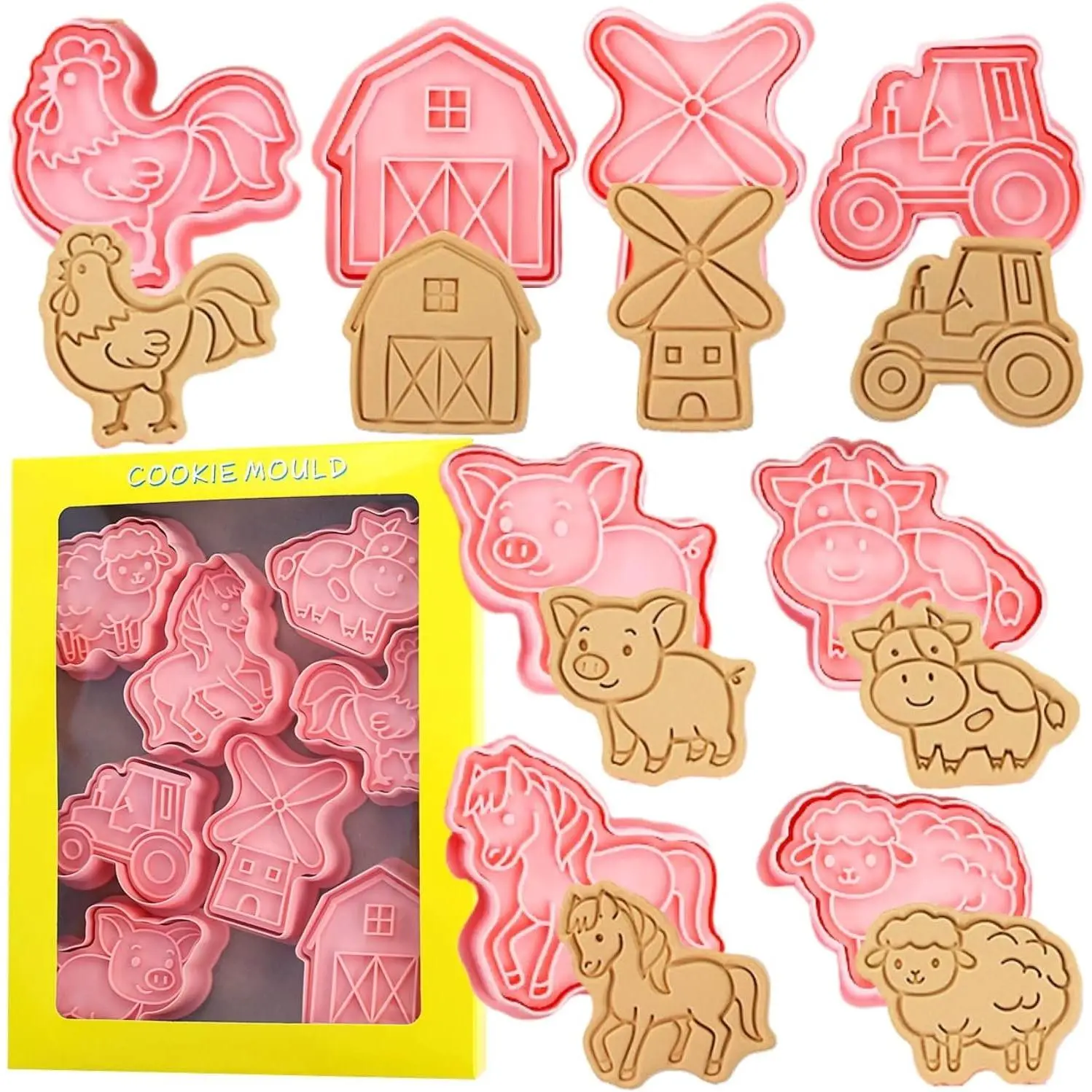 Farm  Cookie Cutters, 8- Plastic  Set | Barnyard   for cookies, biscuits, fondant and themed baking projects